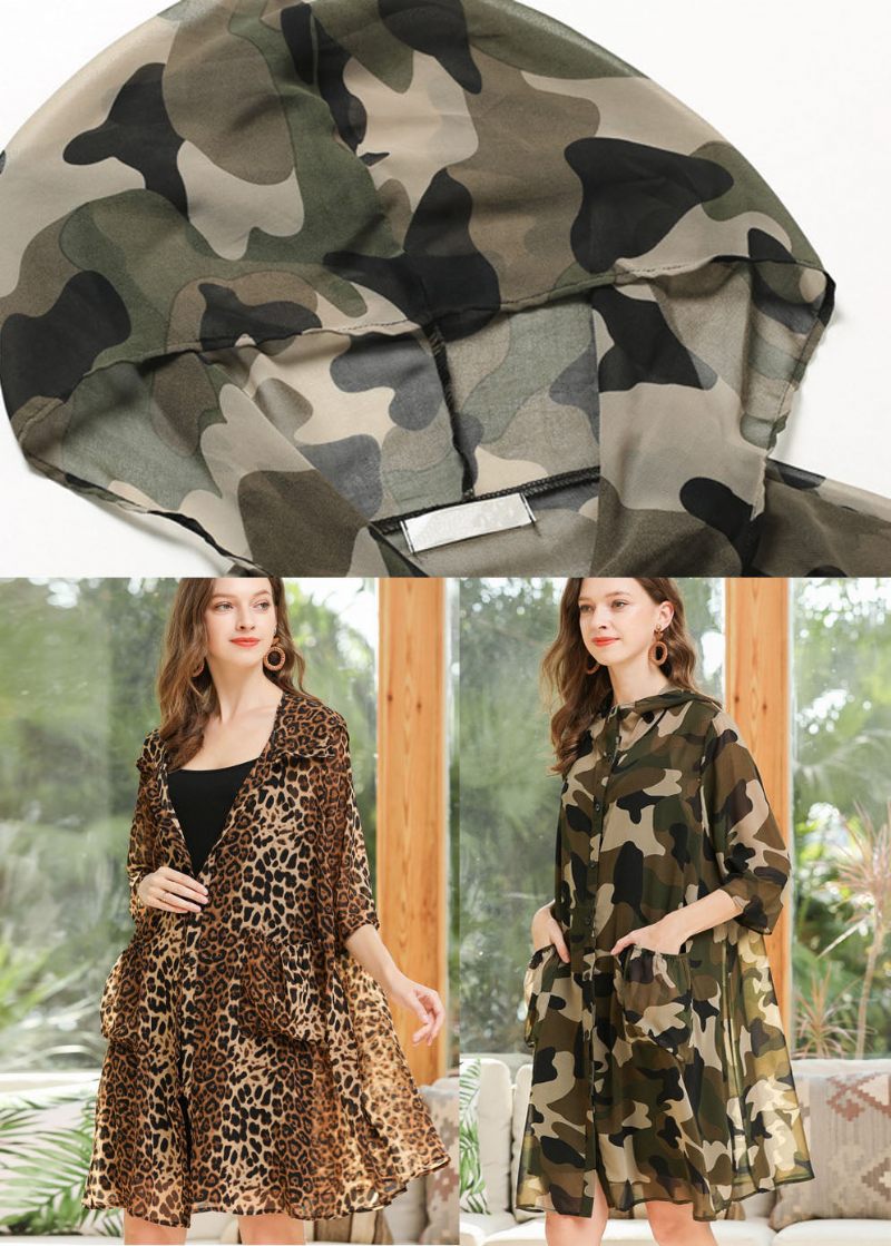 Plus Size Camouflage Hood Print Chiffong Cardigan Summer - Koftor för kvinnor