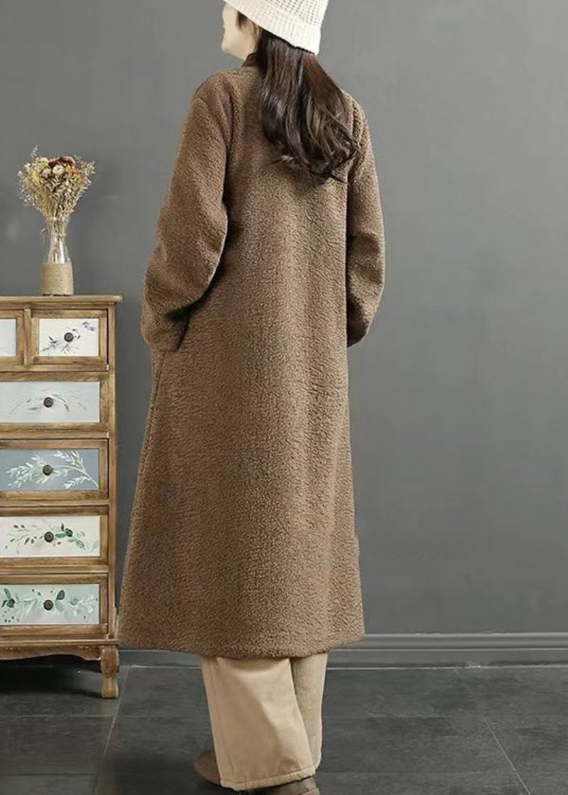 Plus Size Choklad Broderad Kinesisk Button Faux Fur Coats Vinter - Vinterkappor för kvinnor