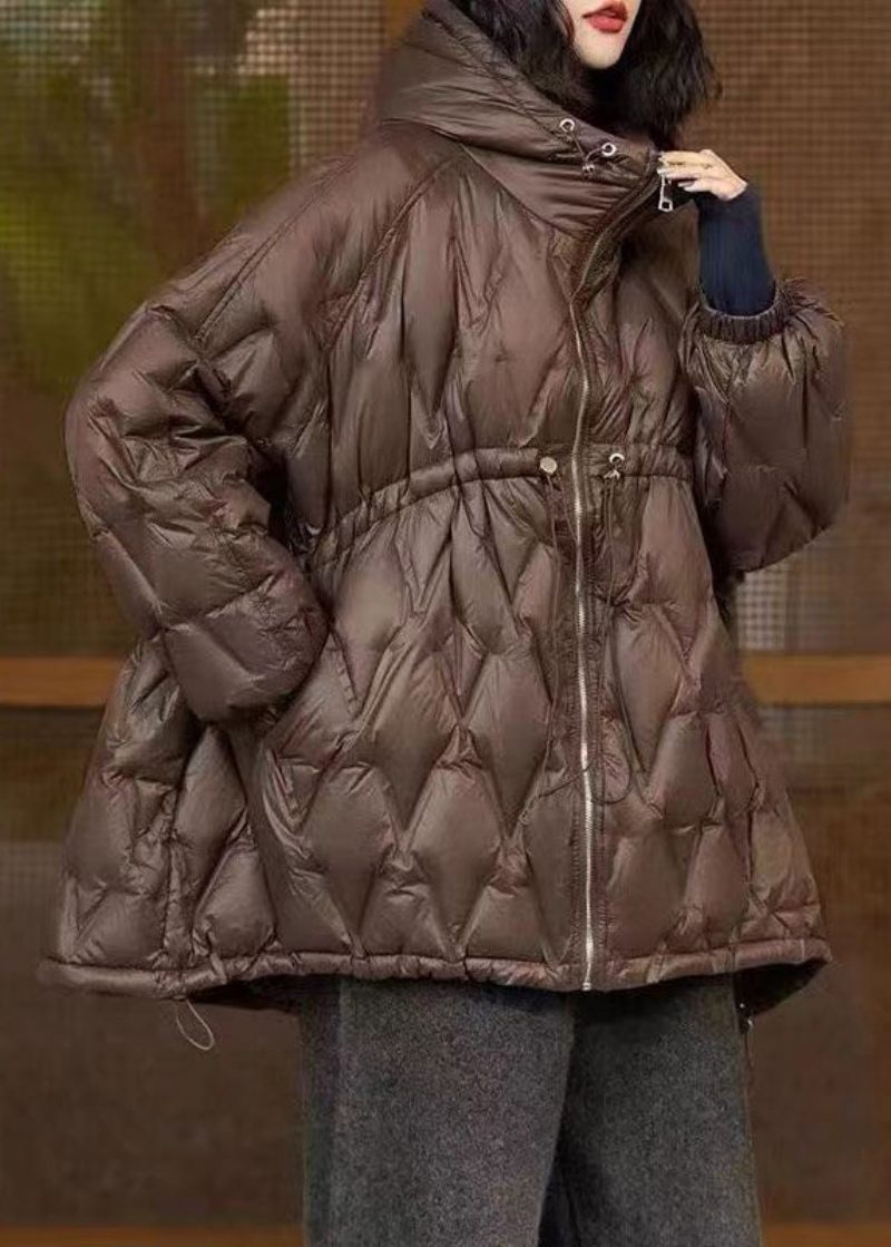 Plus Size Coffee Hooded Dragstring Patchwork Duck Down Coat Winter - Vinterkappor för kvinnor