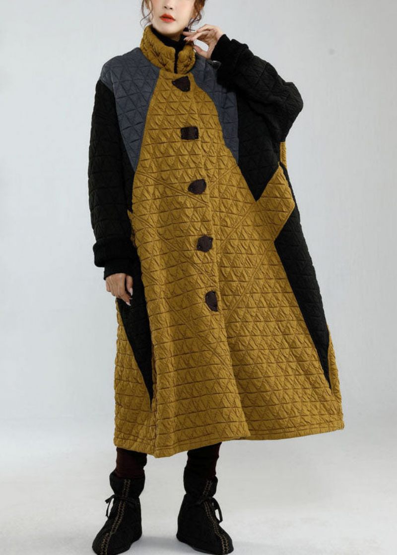 Plus Size Colorblock Stativ Krage Oversized Patchwork Fina Bomullsfyllda Jackor Vinter - Trenchcoats för kvinnor