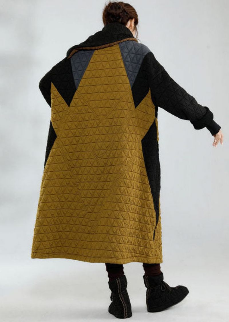 Plus Size Colorblock Stativ Krage Oversized Patchwork Fina Bomullsfyllda Jackor Vinter - Trenchcoats för kvinnor