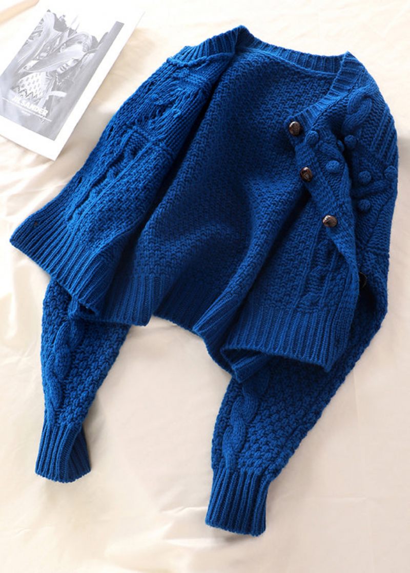 Plus Size Dam Blue Button Knit Sweater Coat Spring