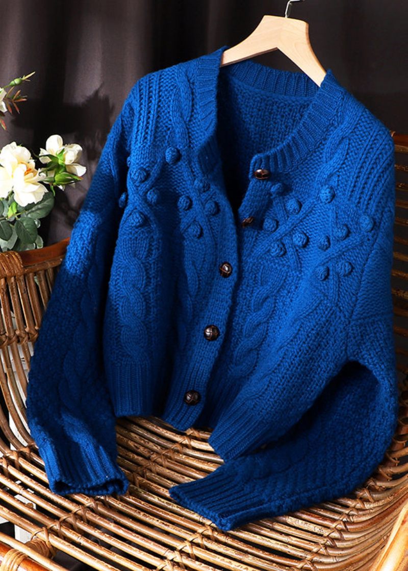 Plus Size Dam Blue Button Knit Sweater Coat Spring - Koftor för kvinnor