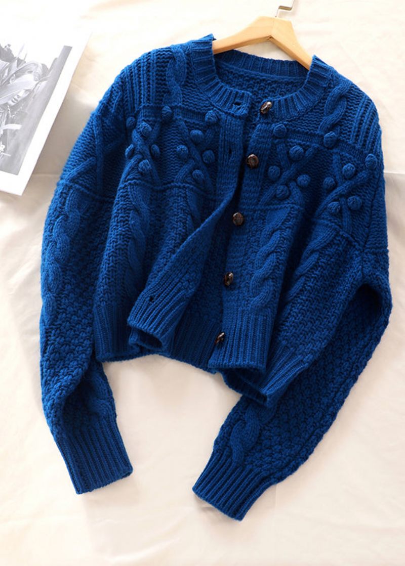 Plus Size Dam Blue Button Knit Sweater Coat Spring - Koftor för kvinnor