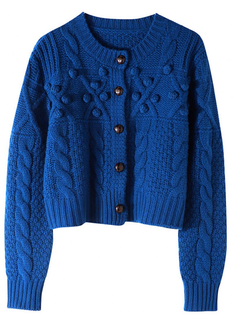 Plus Size Dam Blue Button Knit Sweater Coat Spring - Koftor för kvinnor