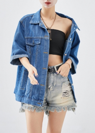 Plus Size Denim Blue Oversized Cotton Coats Half Sleeve