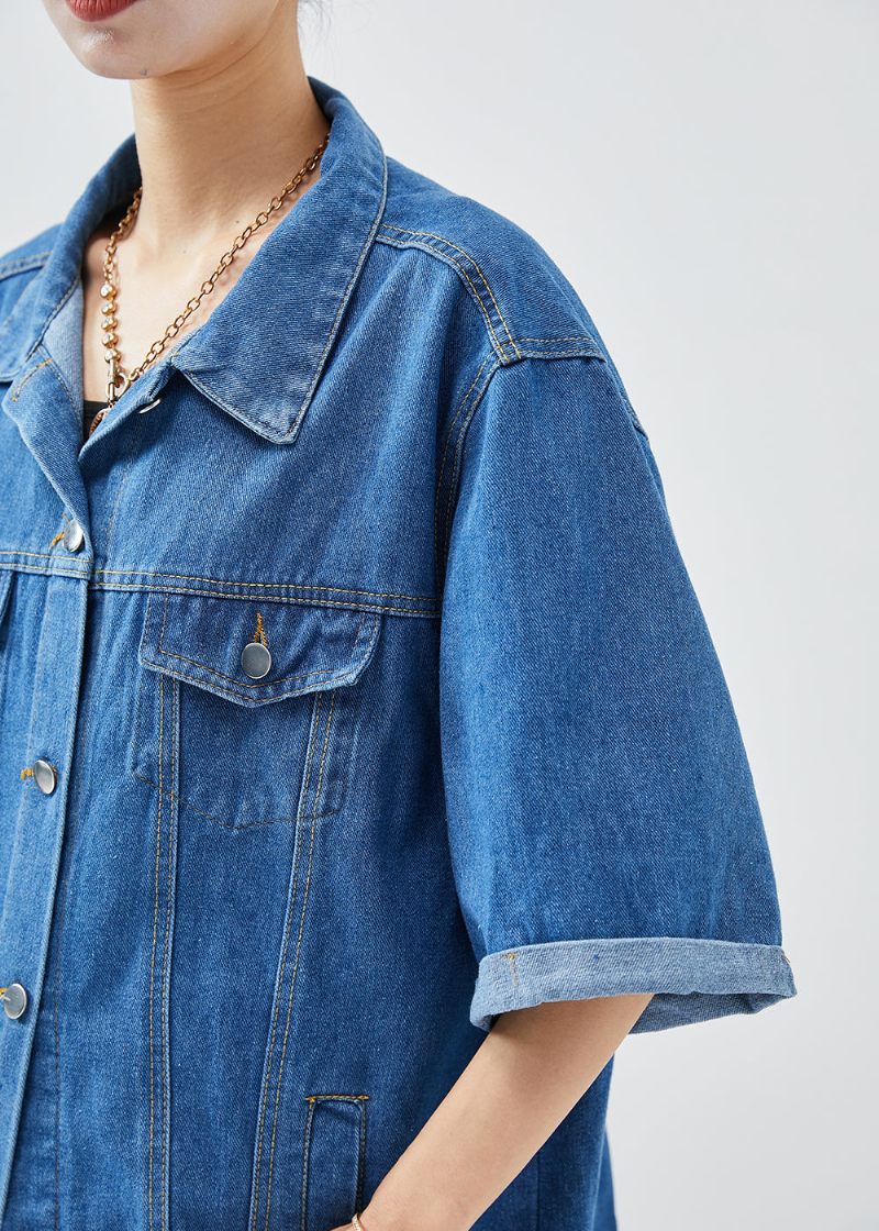 Plus Size Denim Blue Oversized Cotton Coats Half Sleeve - Vinterkappor för kvinnor