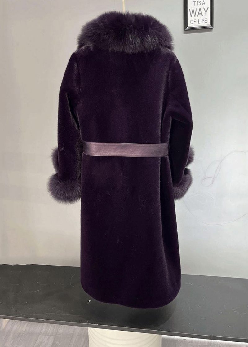 Plus Size Dull Purple Fox Krage Tie Midja Mink Velvet Trench Winter - Vinterkappor för kvinnor