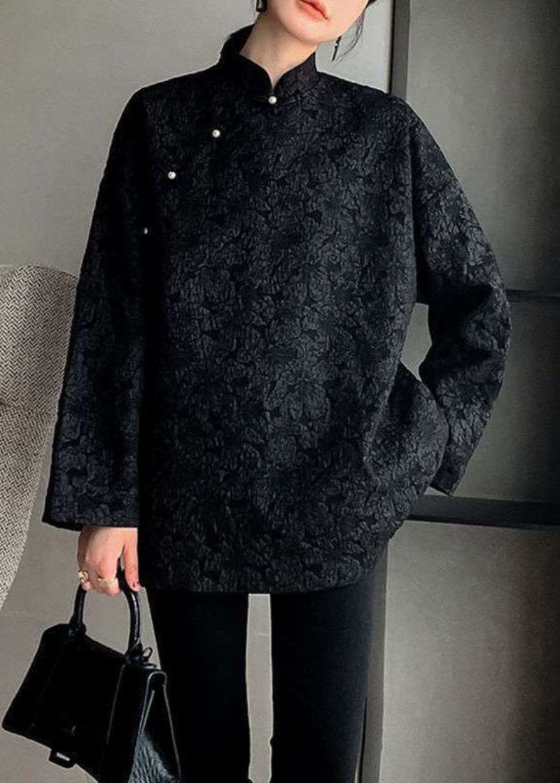 Plus Size Fine Black Print Coats Spring - Vinterkappor för kvinnor