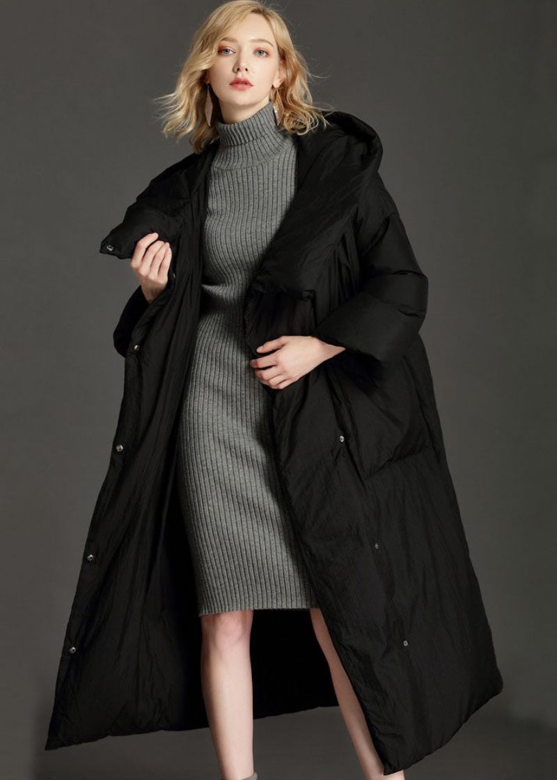 Plus Size Grå Luva Lös Vinter Duck Down Puffer Coat - Svart