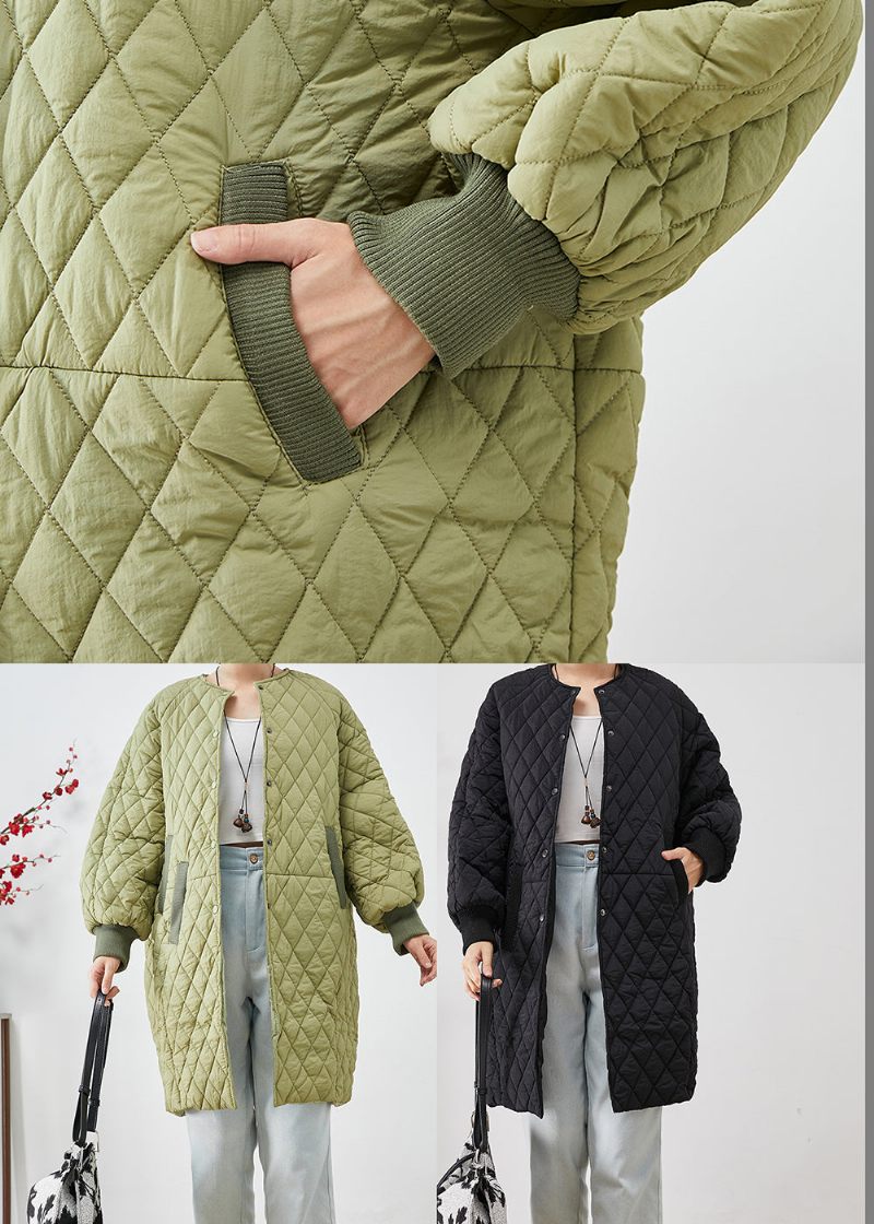 Plus Size Grön Oversized Pläd Fin Bomullsfylld Damparka Vinter - Dunjackor för kvinnor