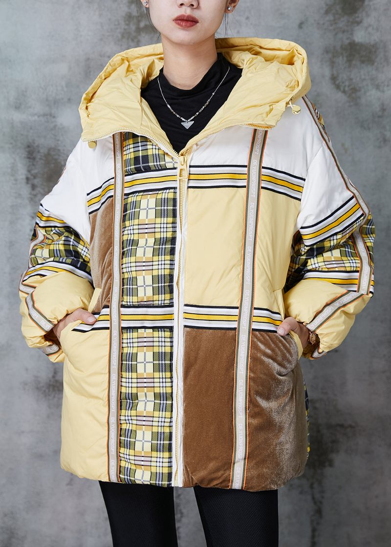 Plus Size Gul Oversized Patchwork Duck Down Puffers Jackor Vinter - Dunjackor för kvinnor