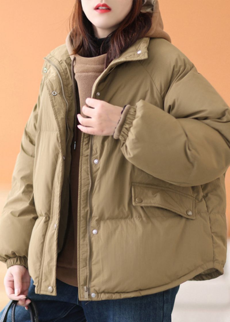 Plus Size Kaffe Hooded Dragkedja Fickor Bomull Fylld Parka Winter