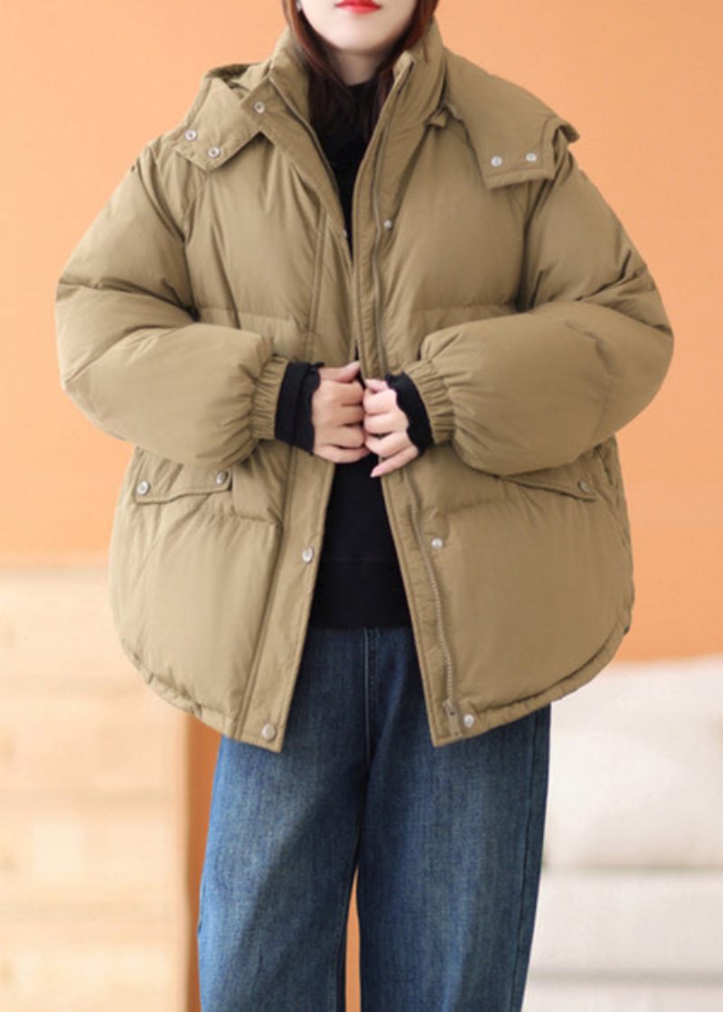 Plus Size Kaffe Hooded Dragkedja Fickor Bomull Fylld Parka Winter - Dunjackor för kvinnor