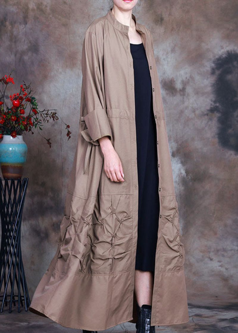 Plus Size Khaki Button Tie Midja Spring Trenchcoats