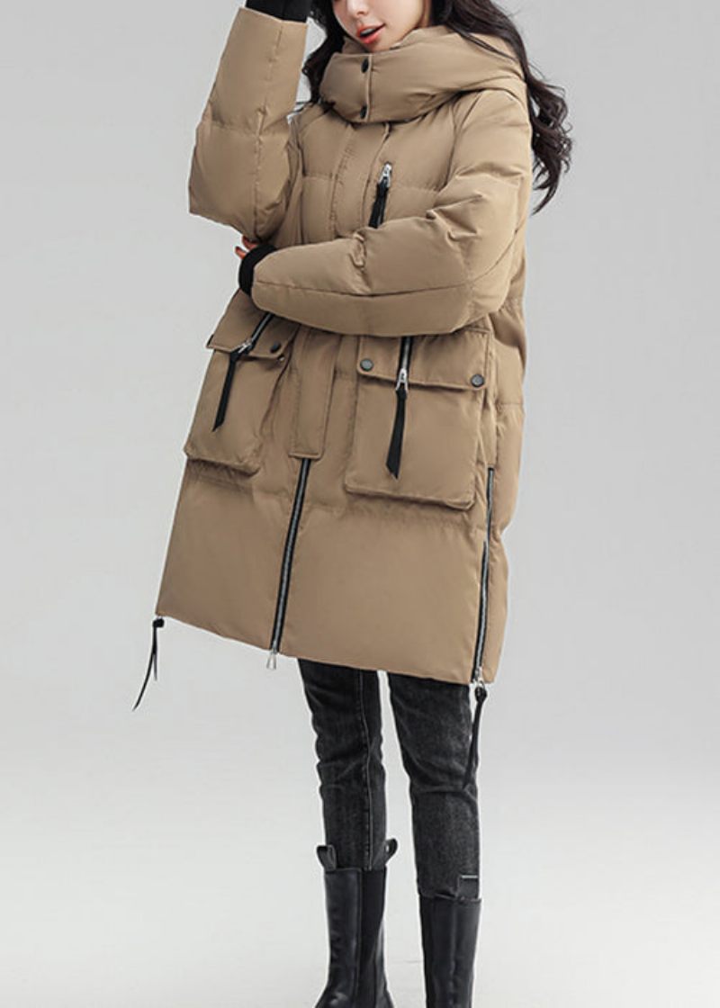 Plus Size Khaki Hooded Button Patchwork Duck Down Coat Winter - Dunjackor för kvinnor