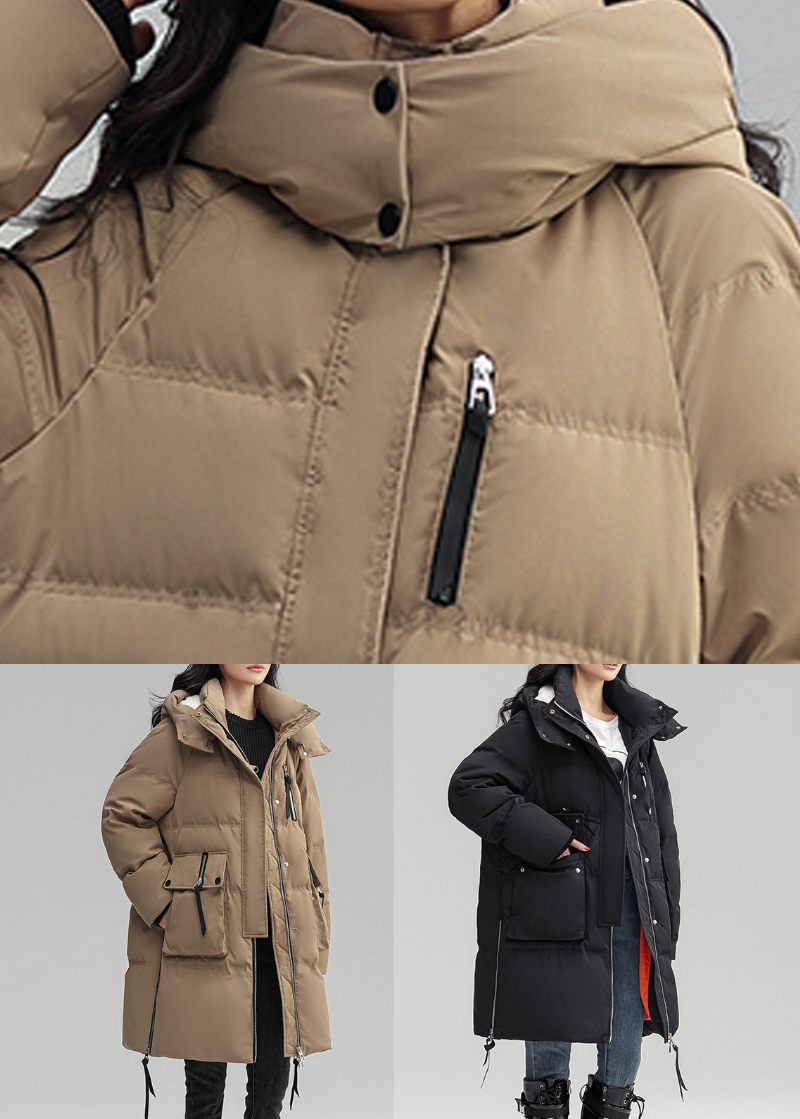 Plus Size Khaki Hooded Button Patchwork Duck Down Coat Winter - Dunjackor för kvinnor