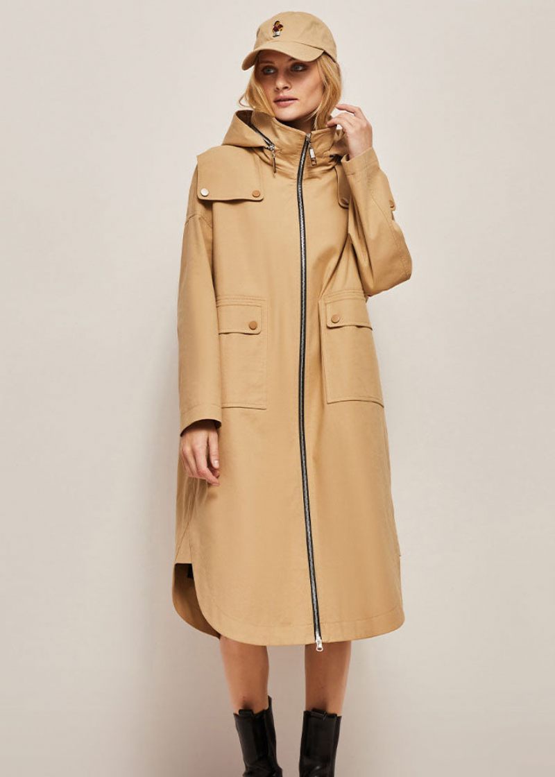 Plus Size Khaki Hooded Dragkedja Cocoon Coats Spring - Trenchcoats för kvinnor