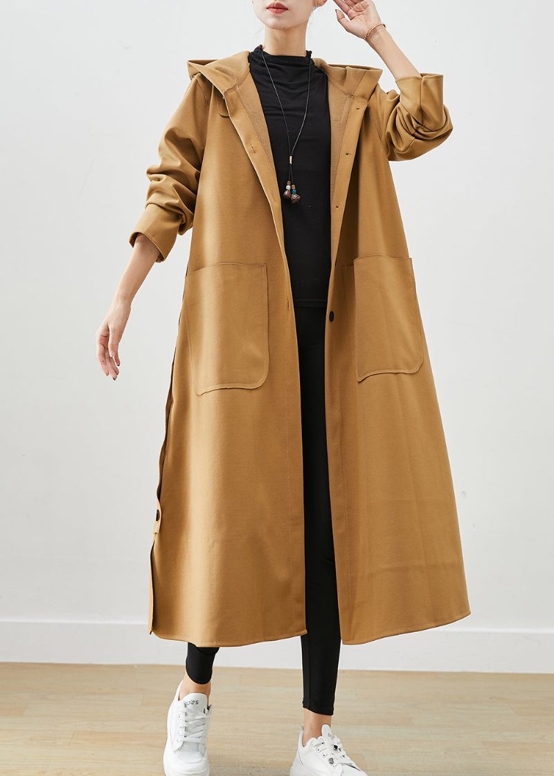 Plus Size Khaki Hooded Fickor Cotton Trench Fall