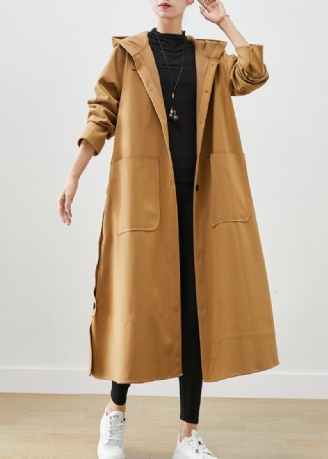 Plus Size Khaki Hooded Fickor Cotton Trench Fall