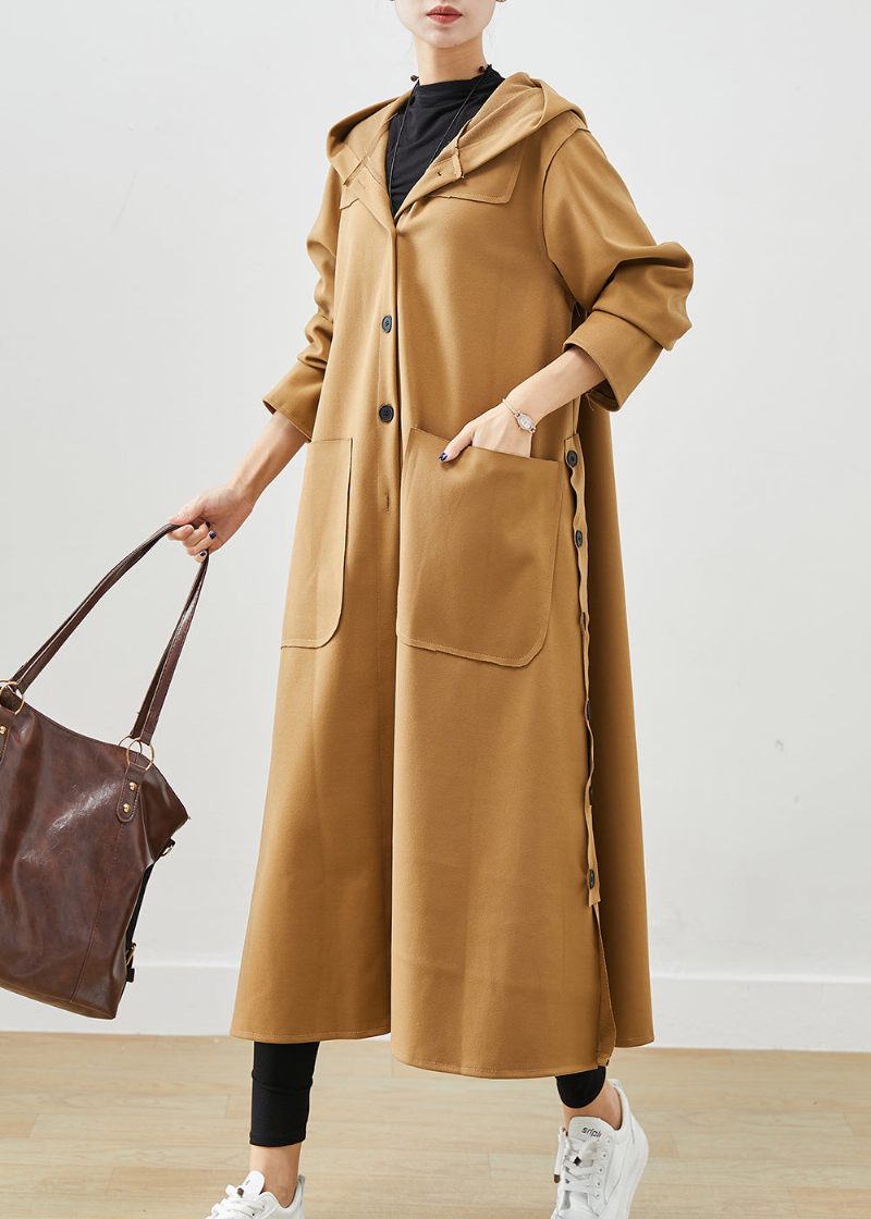 Plus Size Khaki Hooded Fickor Cotton Trench Fall - Trenchcoats för kvinnor