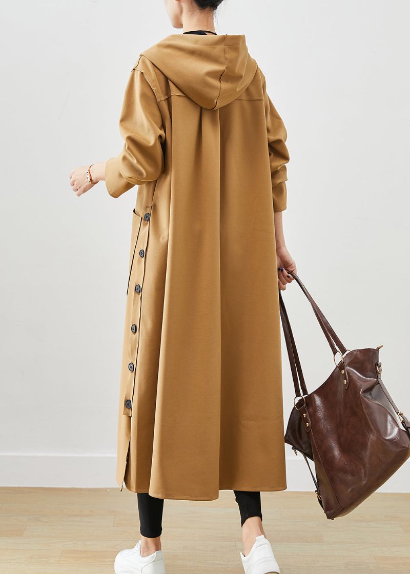 Plus Size Khaki Hooded Fickor Cotton Trench Fall - Trenchcoats för kvinnor