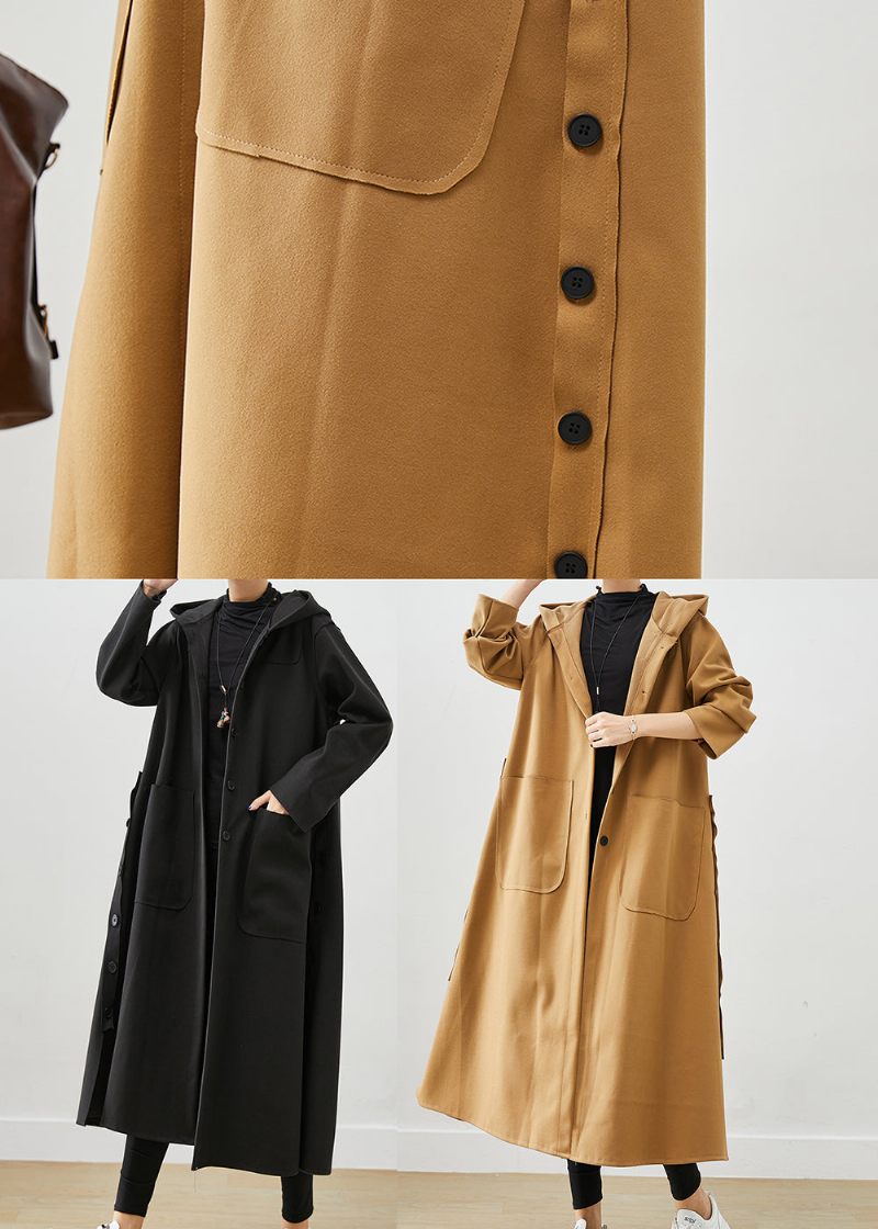 Plus Size Khaki Hooded Fickor Cotton Trench Fall - Trenchcoats för kvinnor