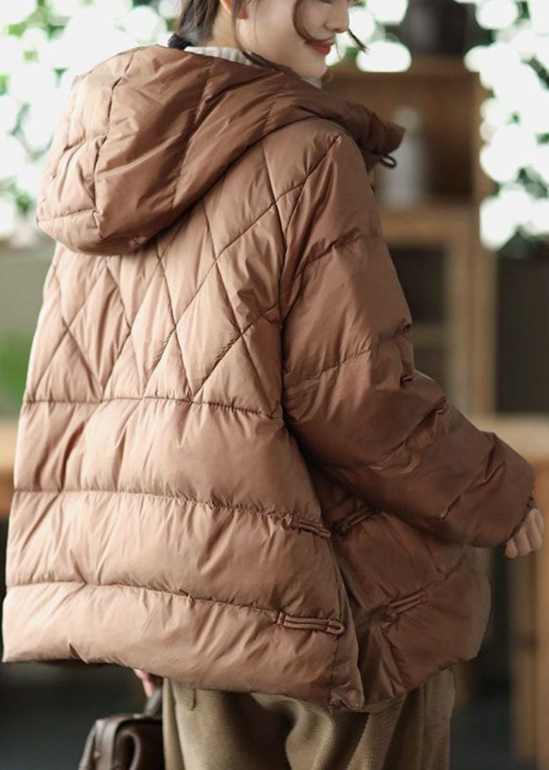 Plus Size Khaki Hooded Oriental Button Fickor Duck Down Jacket Winter - Dunjackor för kvinnor