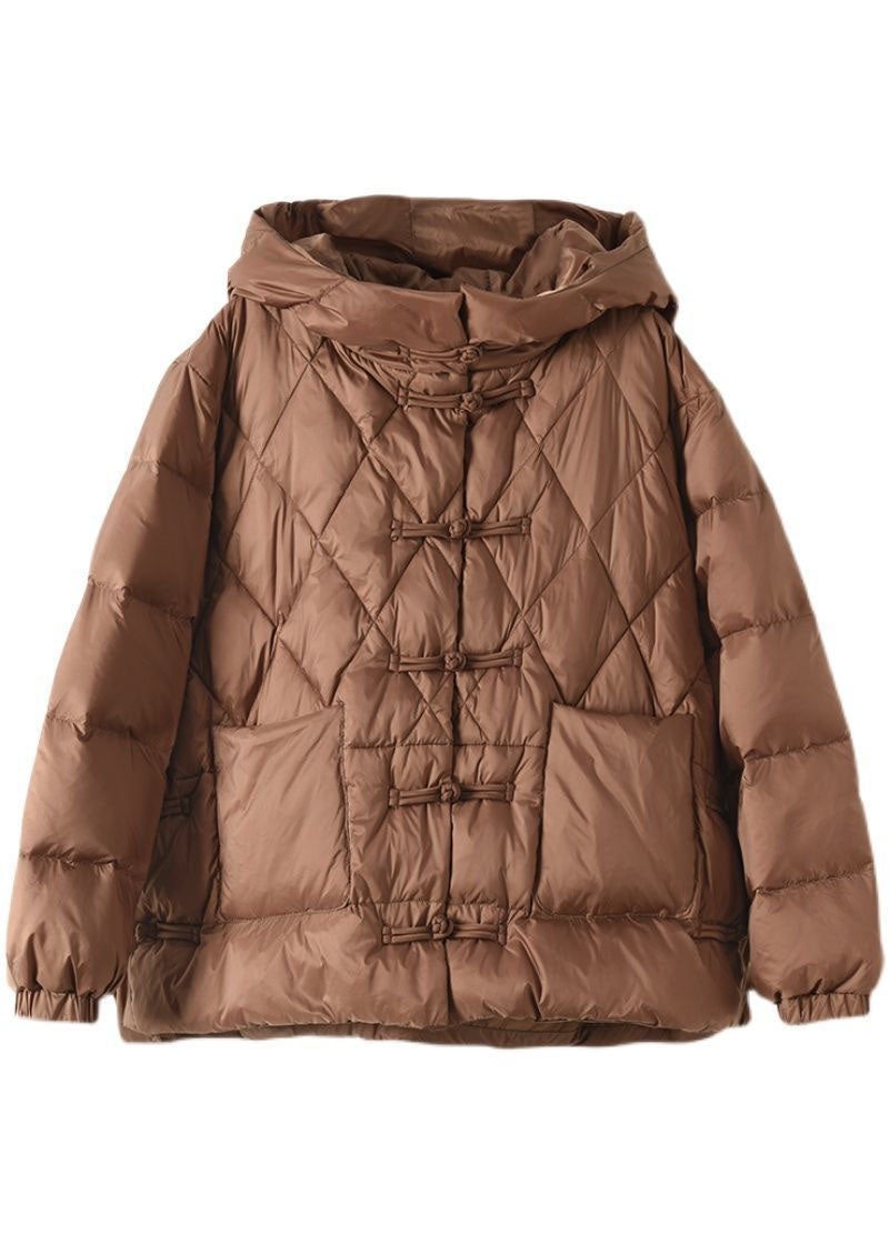 Plus Size Khaki Hooded Oriental Button Fickor Duck Down Jacket Winter - Dunjackor för kvinnor