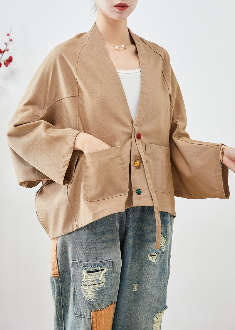 Plus Size Khaki Oversized Fickor Linnejackor Batwing Sleeve