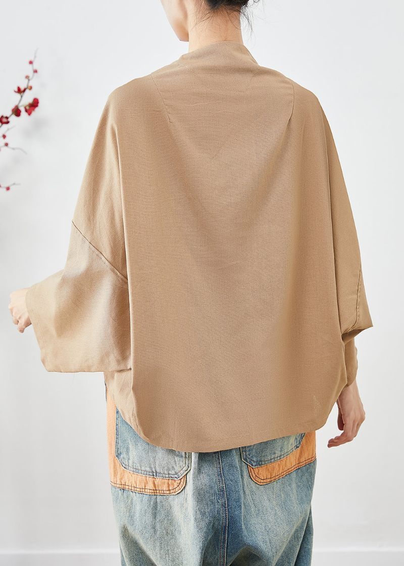 Plus Size Khaki Oversized Fickor Linnejackor Batwing Sleeve - Vinterkappor för kvinnor