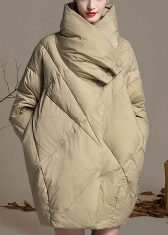 Plus Size Khaki Peter Pan Krage Knapp Vinter Duck Down Coat