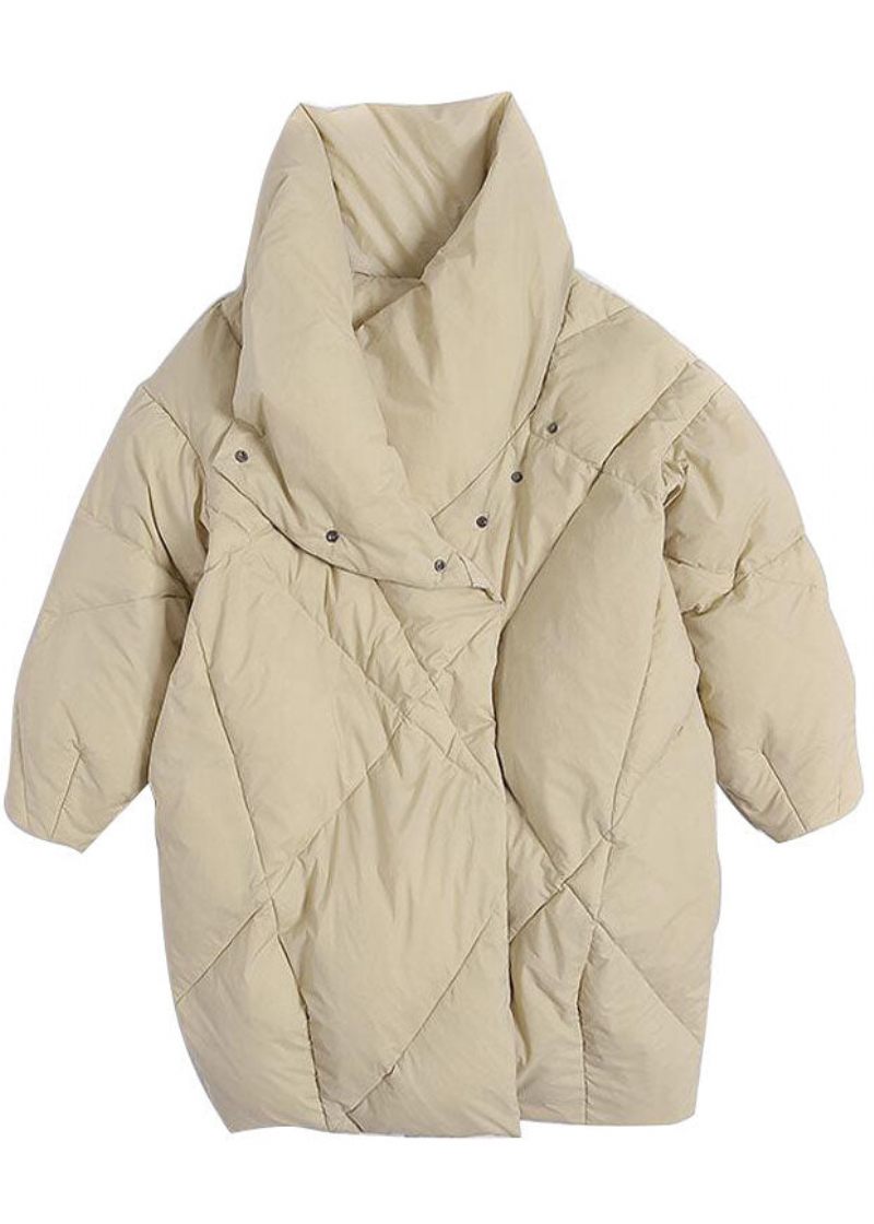 Plus Size Khaki Peter Pan Krage Knapp Vinter Duck Down Coat - Kaki