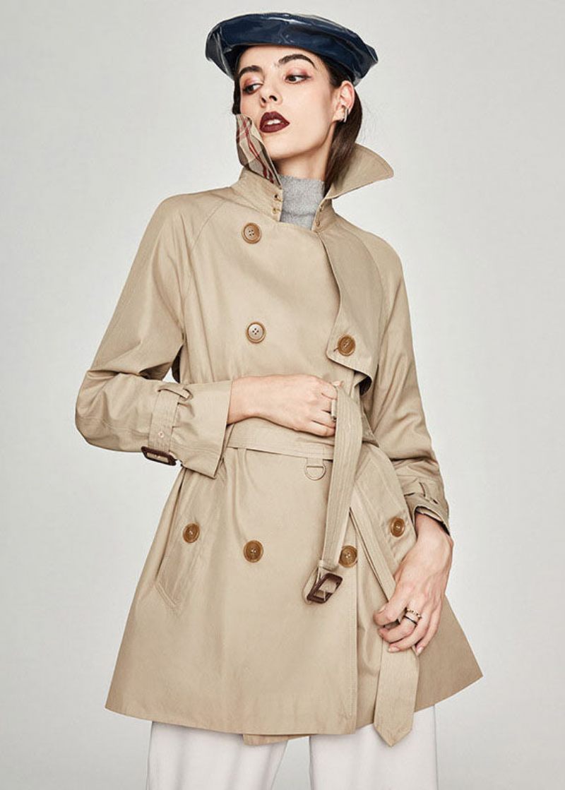 Plus Size Khaki Peter Pan Krage Sashes Bomull Dubbla Breasted Trench Spring