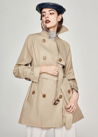 Plus Size Khaki Peter Pan Krage Sashes Bomull Dubbla Breasted Trench Spring