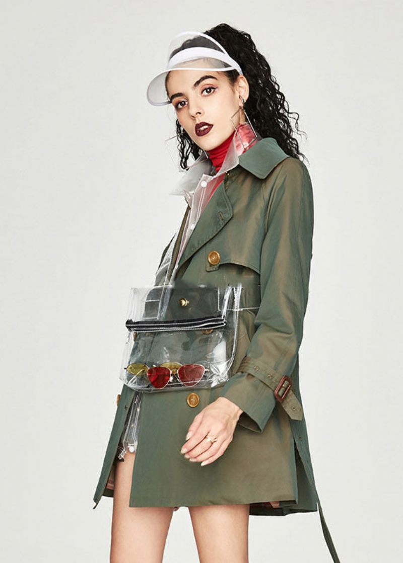 Plus Size Khaki Peter Pan Krage Sashes Bomull Dubbla Breasted Trench Spring - Kaki