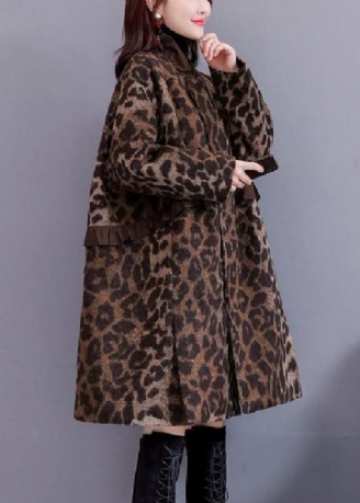 Plus Size Leopard Volangfickor Tjocka Yllerockar Långärmad