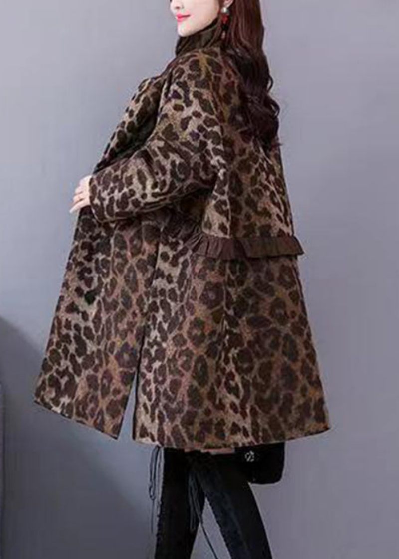 Plus Size Leopard Volangfickor Tjocka Yllerockar Långärmad - Ullrockar för kvinnor