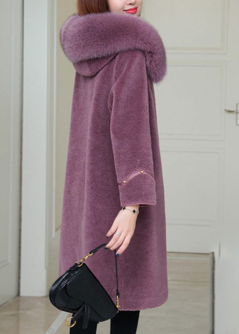 Plus Size Lila Fox Krage Knapp Varm Fleece Yllerockar Vinter