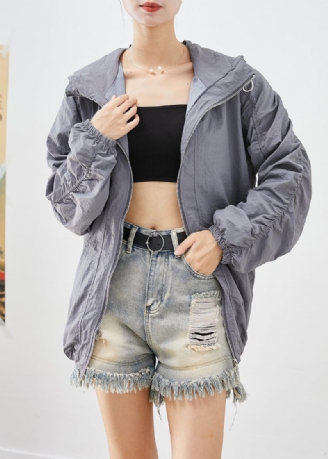 Plus Size Lila Oversized Skrynklig Upf 50+ Kappa Höst