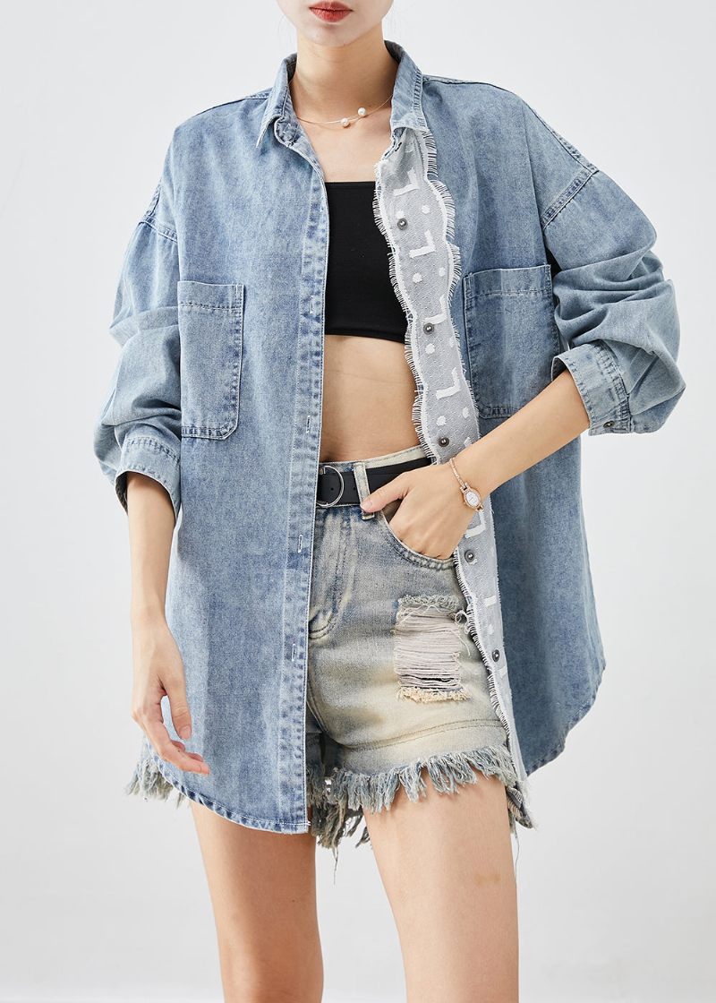 Plus Size Ljusblå Oversized Patchwork Denimrockar Höst