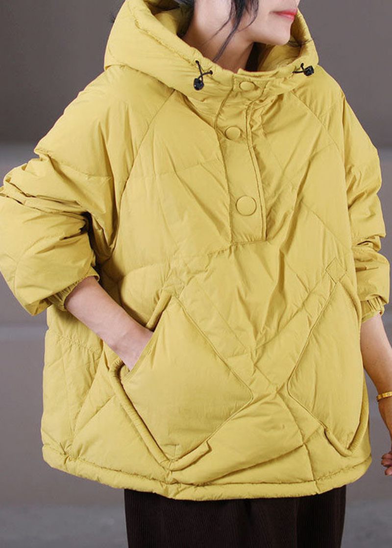 Plus Size Ljusgrön Huva Dragsko Duck Down Pullover Jackor Vinter - Dunjackor för kvinnor