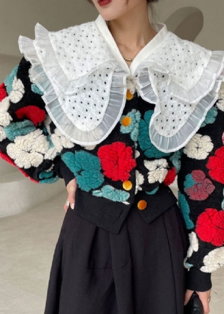 Plus Size Ljusröd Blomma Puffärm Vinterkappa I Fuskpäls