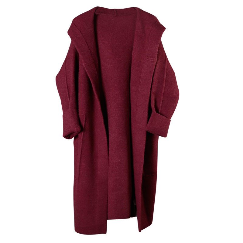 Plus Size Mulberry Lösa Fickor Höst Hooded Långärmade Tröjor Kappa - Koftor för kvinnor