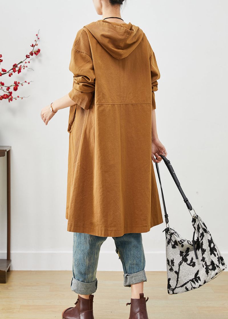 Plus Size Orange Hooded Ficks Cotton Coat Ytterkläder Spring - Trenchcoats för kvinnor