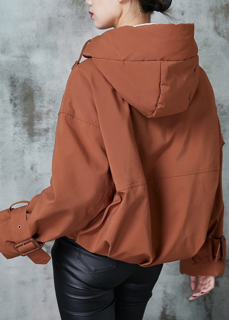 Plus Size Orange Hooded Pockets Duck Dunjacka På Vintern - Dunjackor för kvinnor