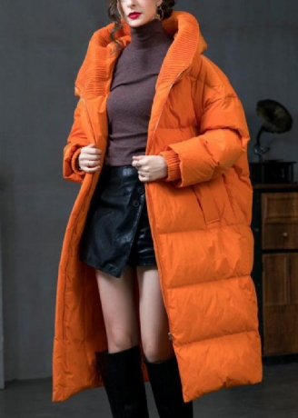 Plus Size Orange Hooded Zip Up Duck Down Dunrock Långärmad