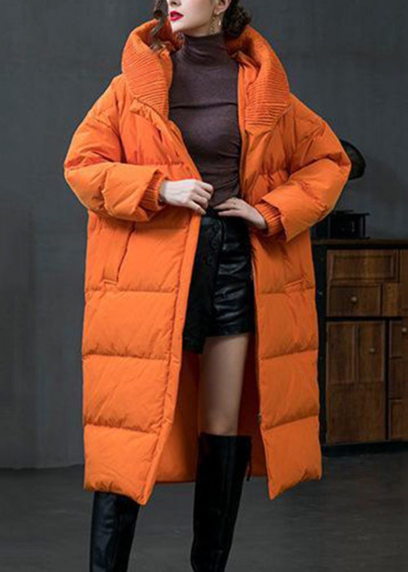 Plus Size Orange Hooded Zip Up Duck Down Dunrock Långärmad - Dunjackor för kvinnor