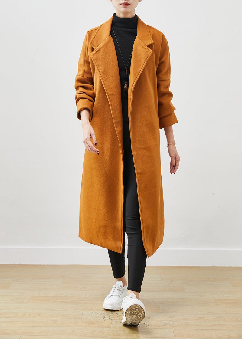 Plus Size Orange Oversized Tie Midja Woolen Coat Spring - Ullrockar för kvinnor