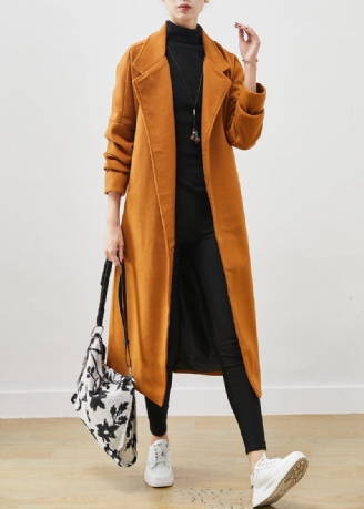 Plus Size Orange Oversized Tie Midja Woolen Coat Spring